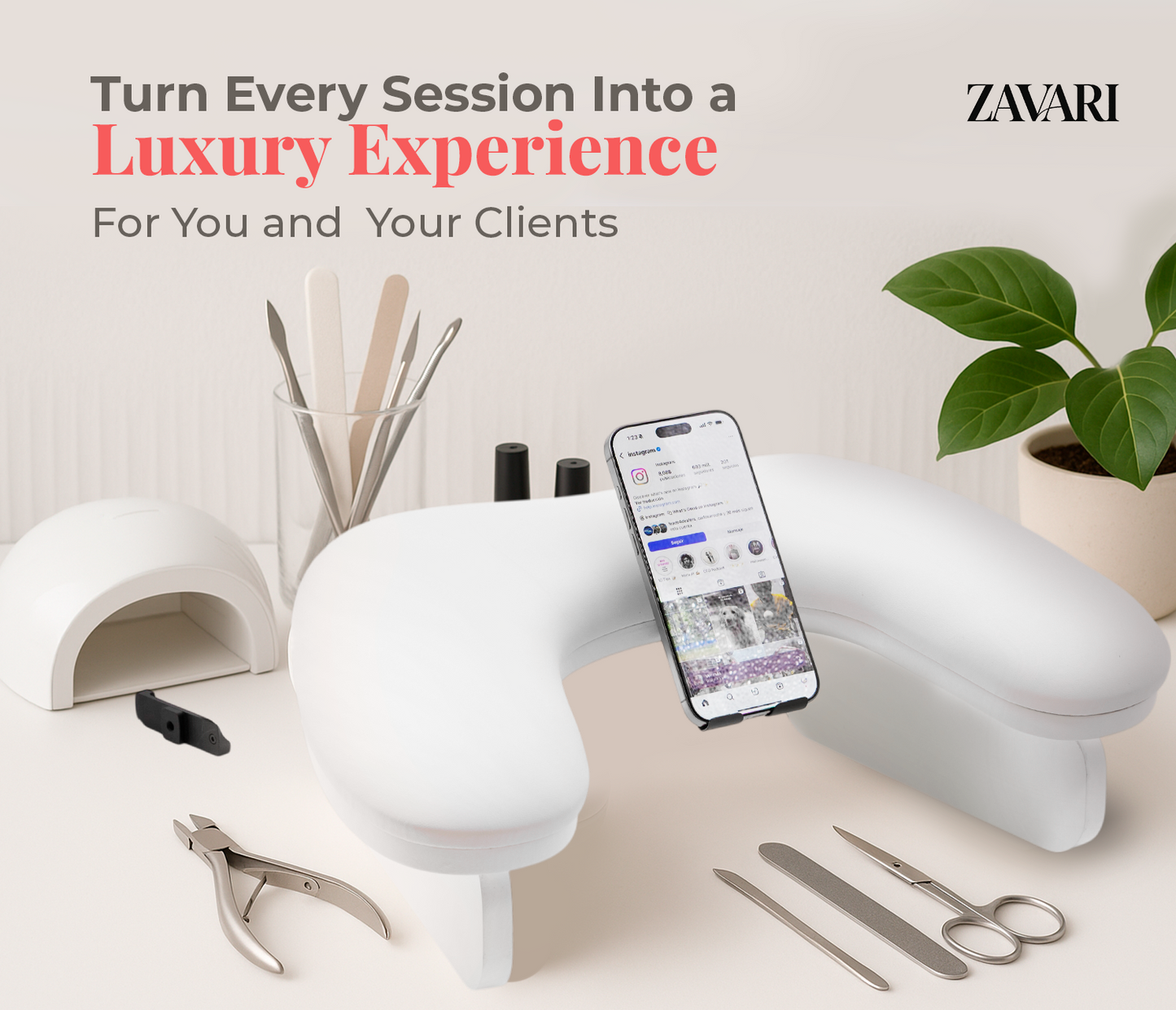 Zavari™ Ergonomic Arm Rest for Nail Techs 💅 With Built-in Phone Holder + Free Special Gift